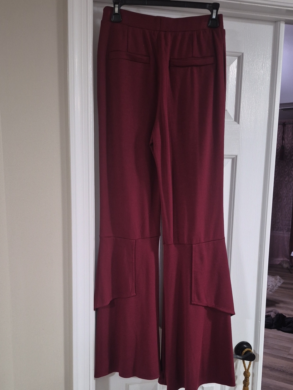 TOV NWT BURGUNDY COTTON BLEND HIGH WAIST STRUCTURED FLARE LEG PANTS SZ 40